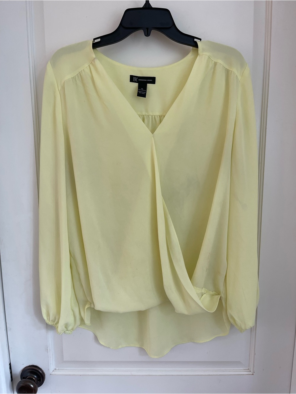 INC International Concepts Lemon Yellow Surplice Blouse size XL
